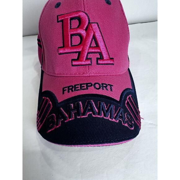 Freeport Bahamas Strapback Hat Black N Pink Embroidered Logo Adjustable - Picture 7 of 16
